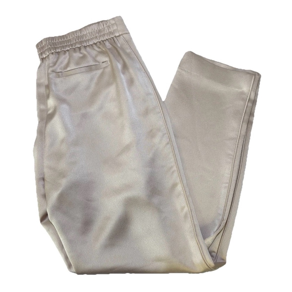 Reiss Savannah Satin Trousers Straight Leg SZ 2 Lustrous Pearlescent Beige Pink